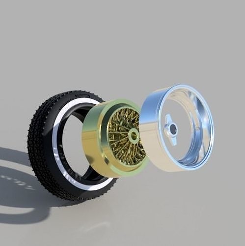 LOWRIDER WIRE RIMS ZENITH STYLE WITH TIRES for scale models 3D print model 2
