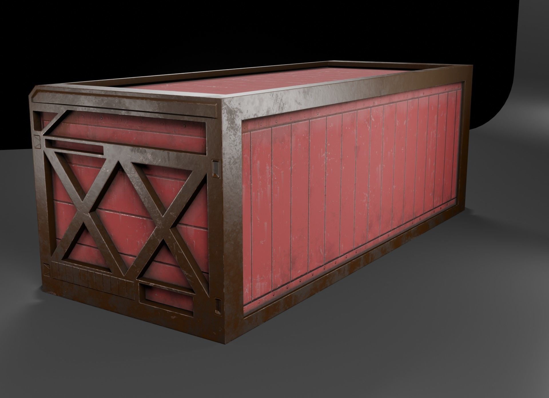 Red cargo container in a reinforced frame gameready Low-poly 3D model_4