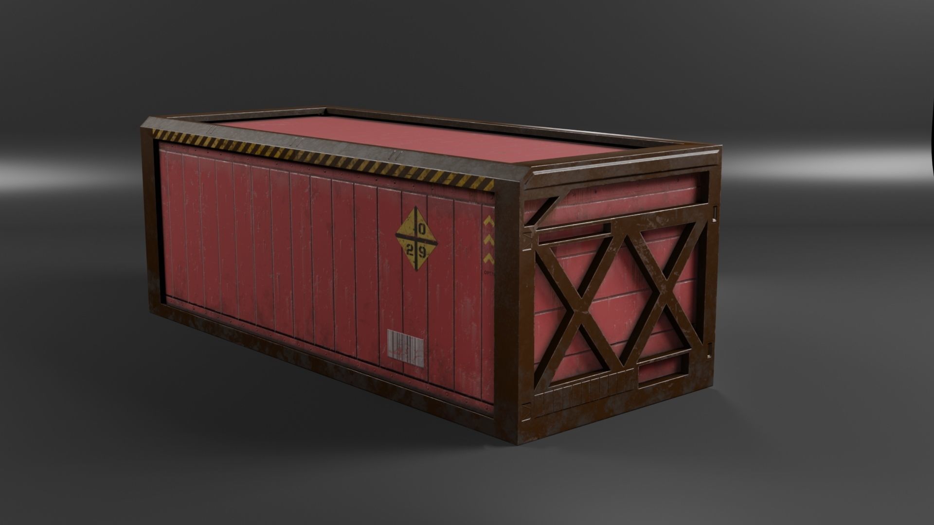 Red cargo container in a reinforced frame gameready Low-poly 3D model_3