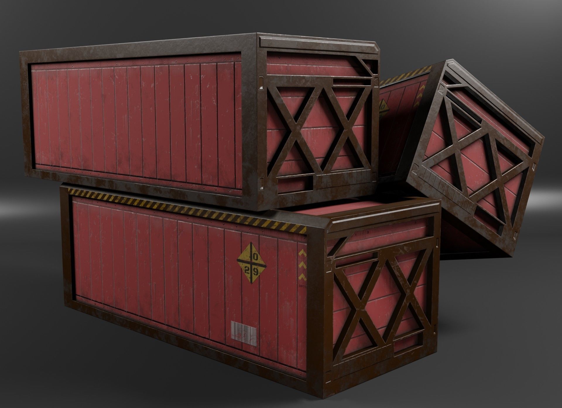Red cargo container in a reinforced frame gameready Low-poly 3D model_6