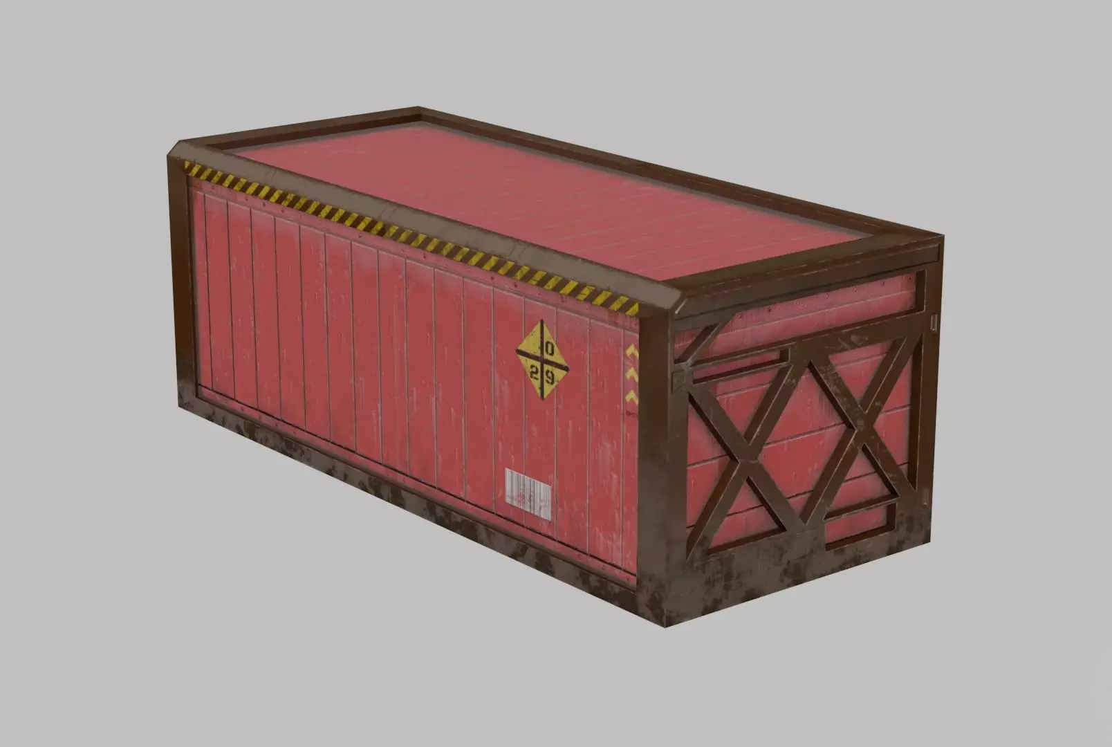 Red cargo container in a reinforced frame gameready Low-poly 3D model_0