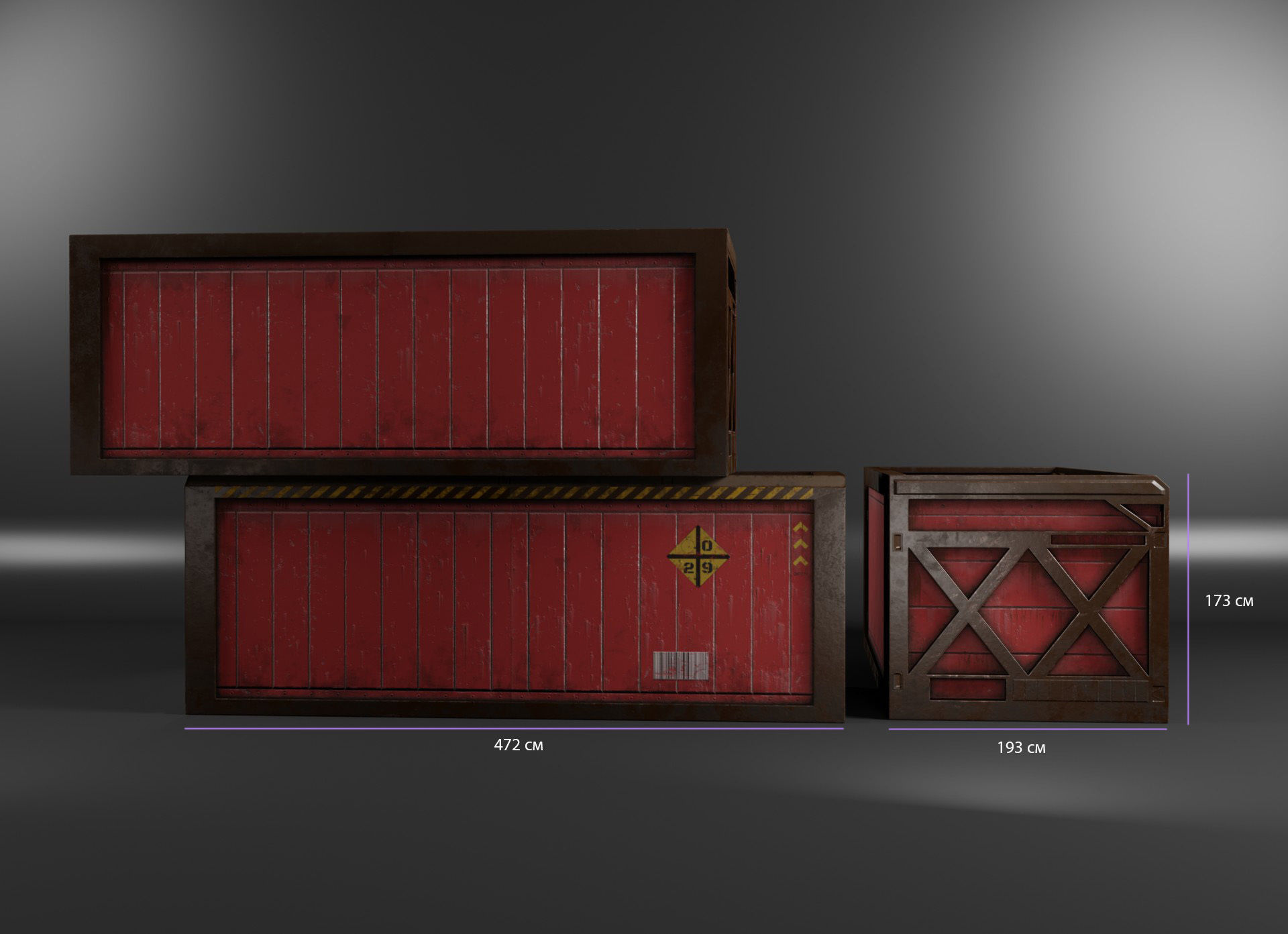 Red cargo container in a reinforced frame gameready Low-poly 3D model_7