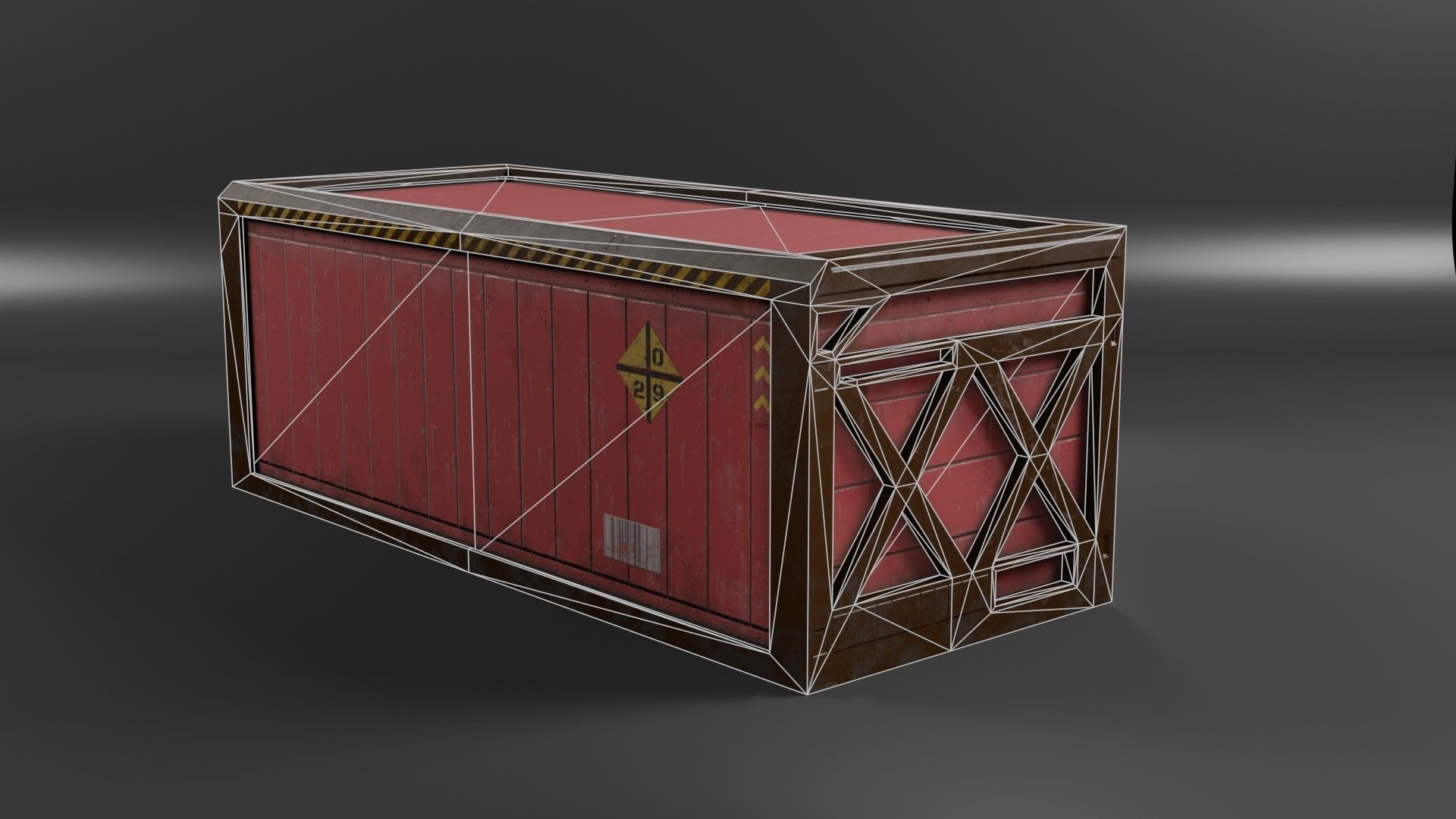 Red cargo container in a reinforced frame gameready Low-poly 3D model_2