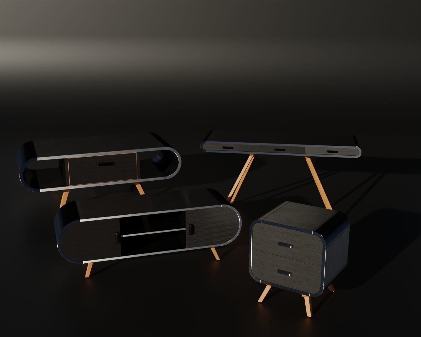 Kit Classic Furniture Coffee Black 3D model_1