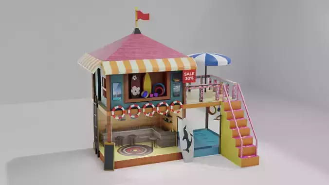 Beach shop with bar Low-poly 3D model