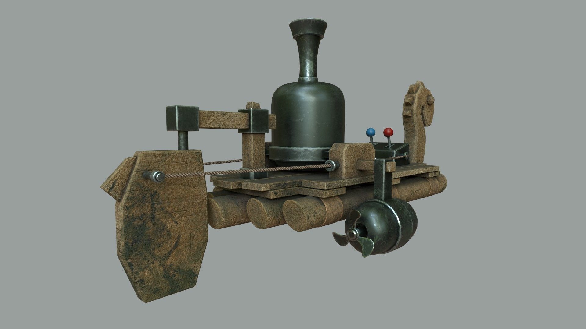 Fantasy Steampunk Dragon Raft Low-poly 3D model_2