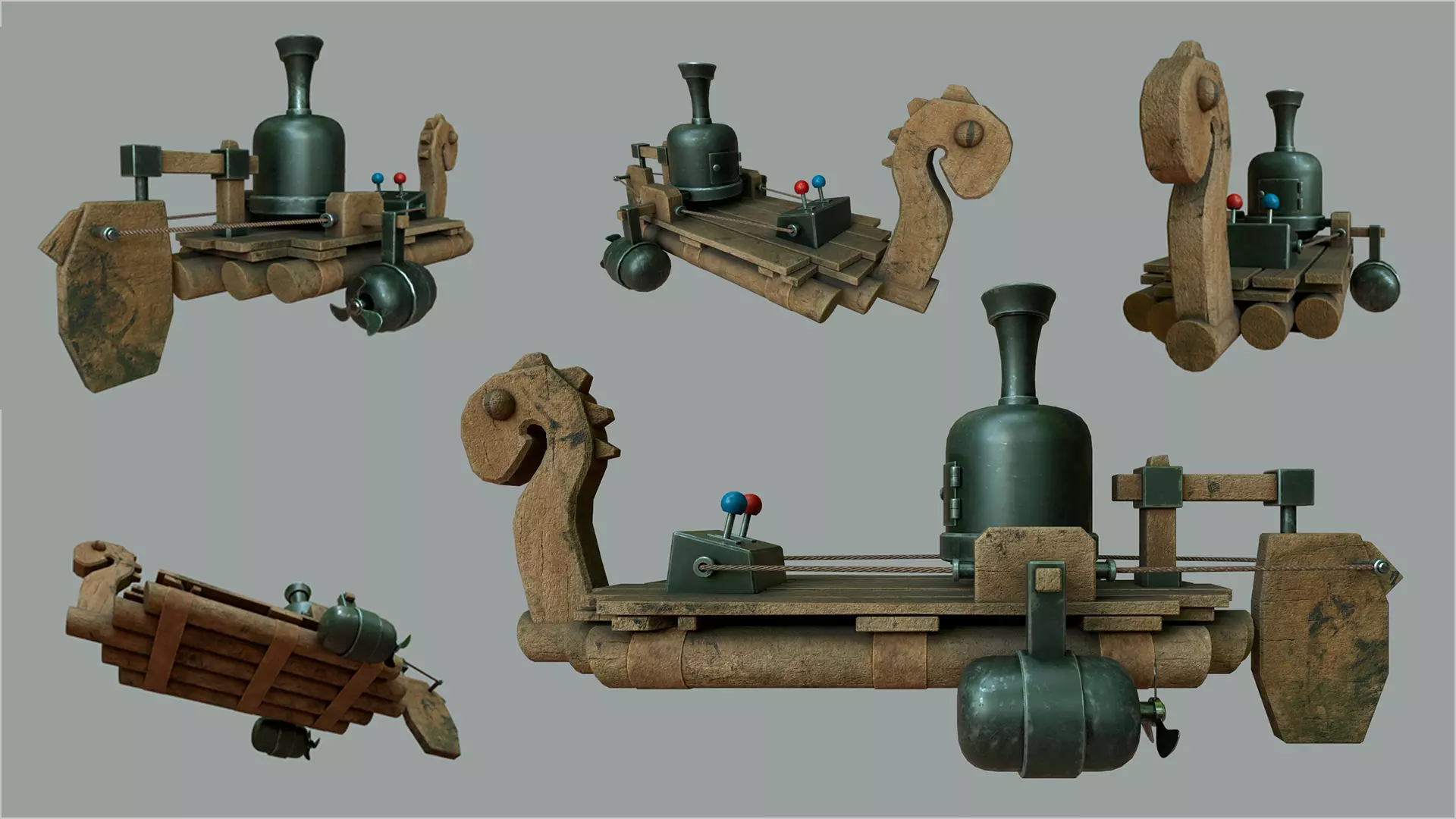 Fantasy Steampunk Dragon Raft Low-poly 3D model_0