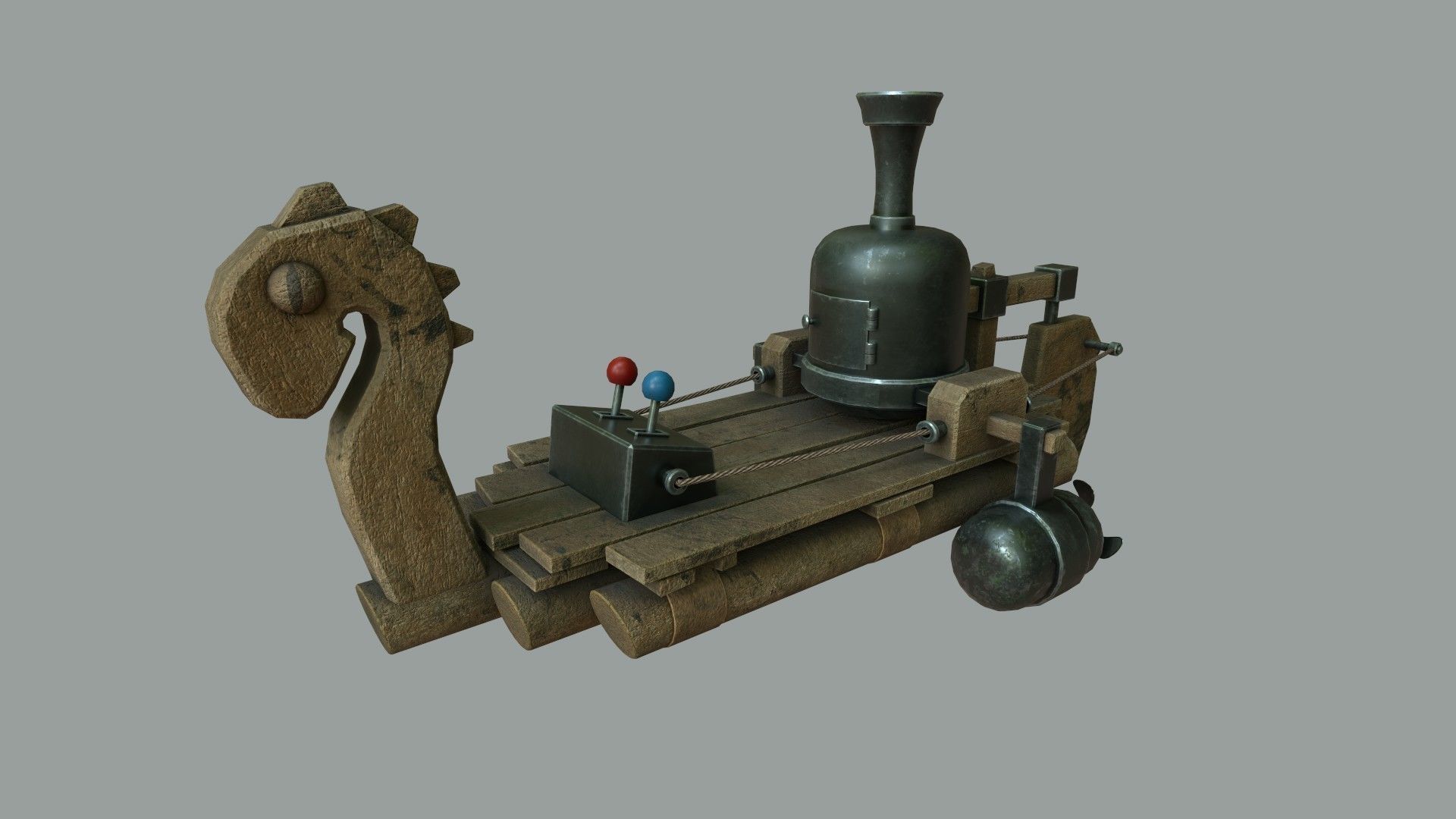 Fantasy Steampunk Dragon Raft Low-poly 3D model_1