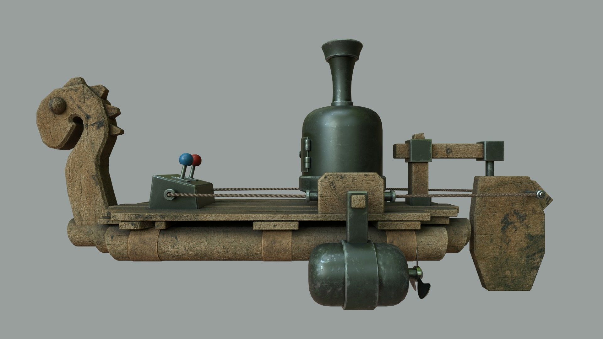 Fantasy Steampunk Dragon Raft Low-poly 3D model_6