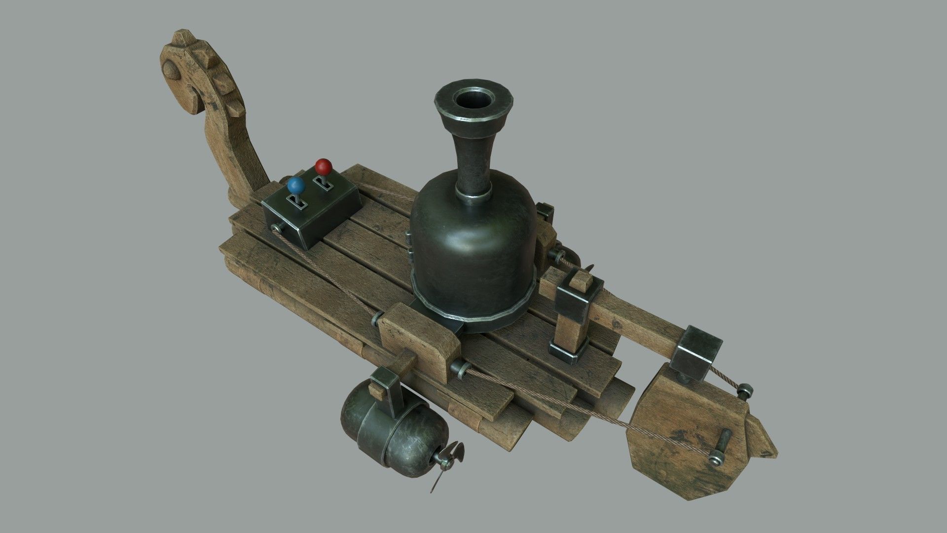 Fantasy Steampunk Dragon Raft Low-poly 3D model_8