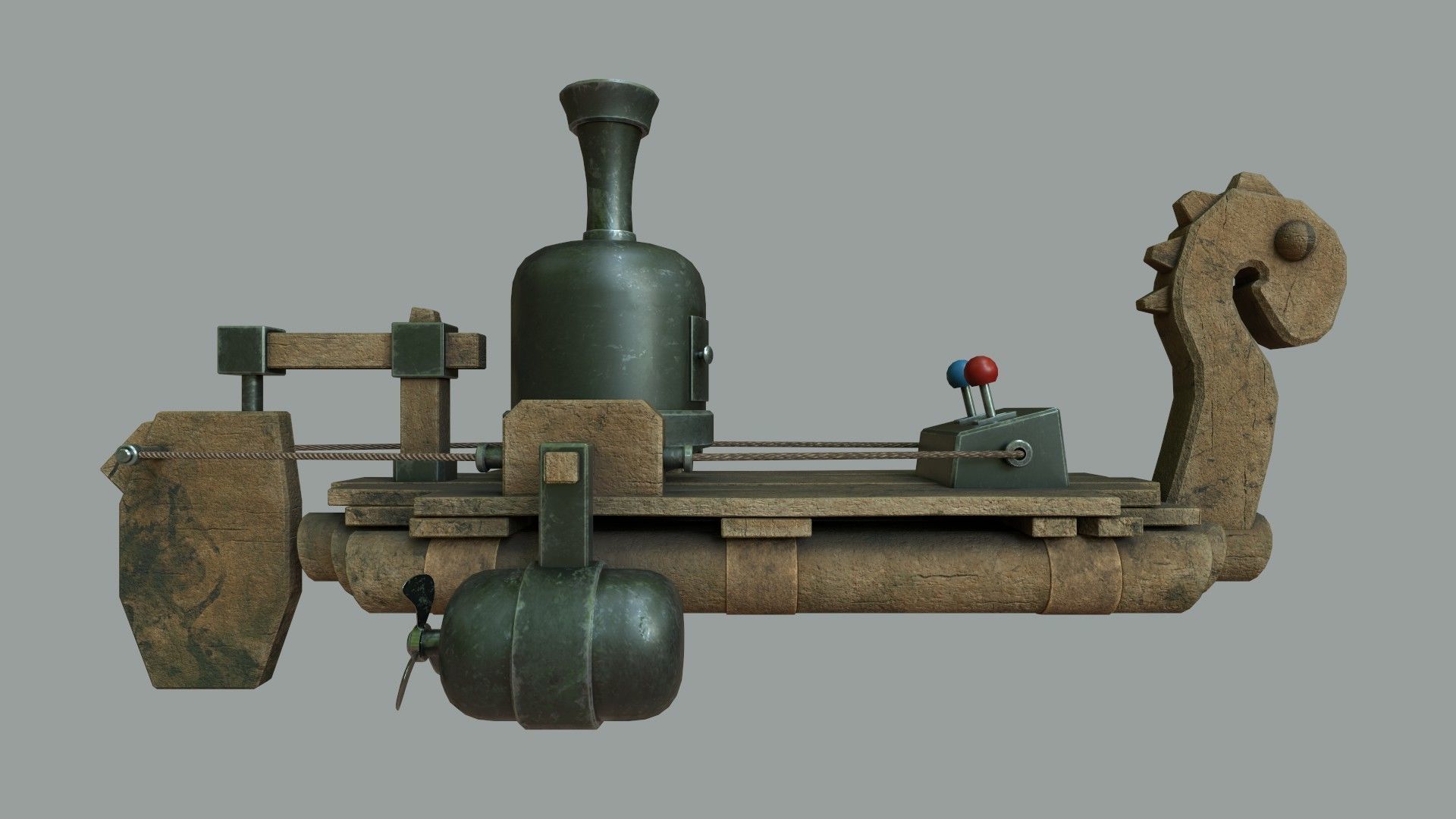 Fantasy Steampunk Dragon Raft Low-poly 3D model_3