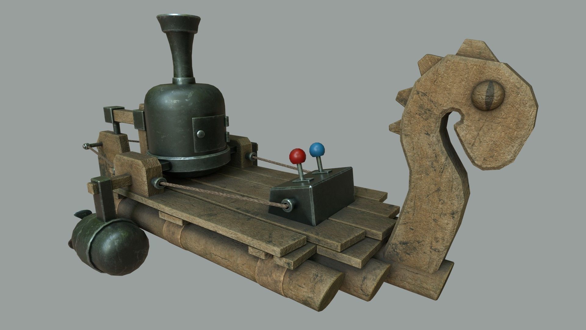 Fantasy Steampunk Dragon Raft Low-poly 3D model_4