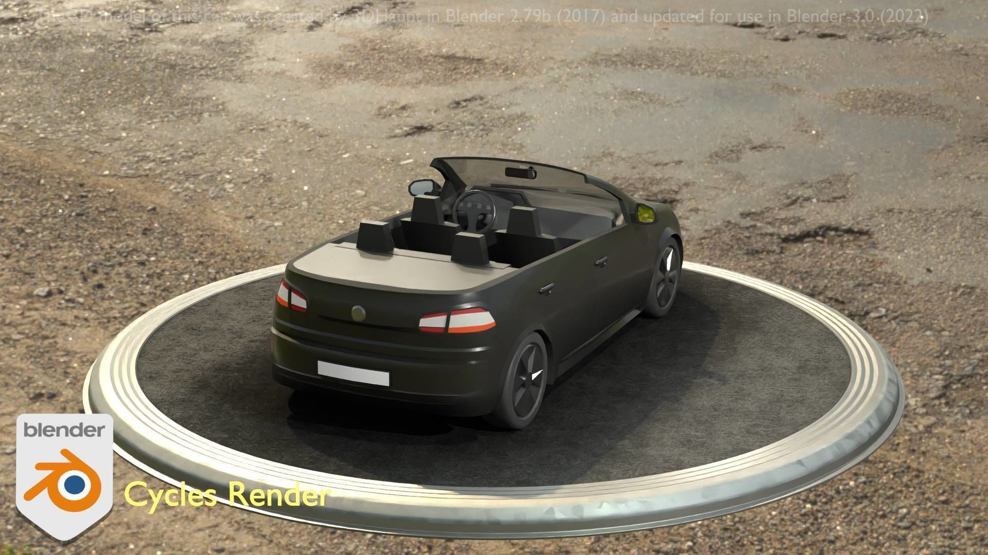 City Car 1 Compact Class Convertible Open Type-C Black  Low-poly 3D model_94