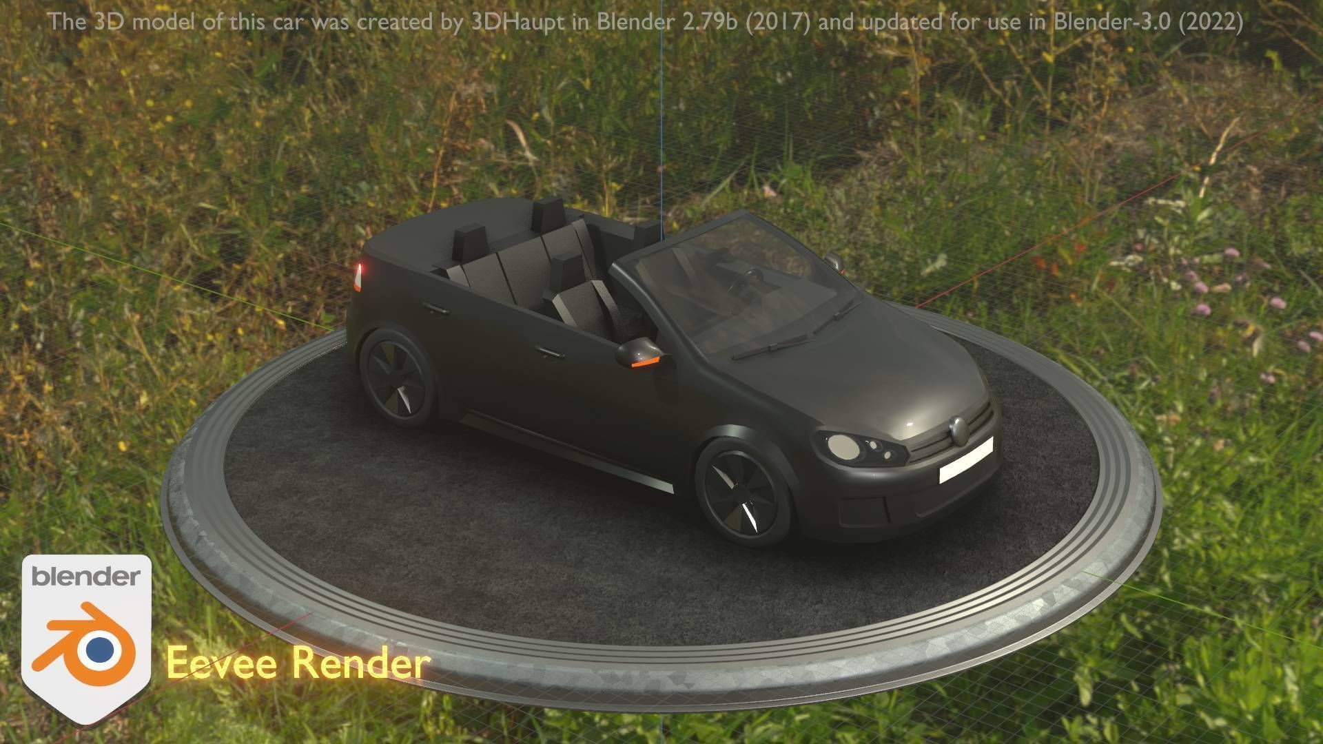 City Car 1 Compact Class Convertible Open Type-C Black  Low-poly 3D model_3