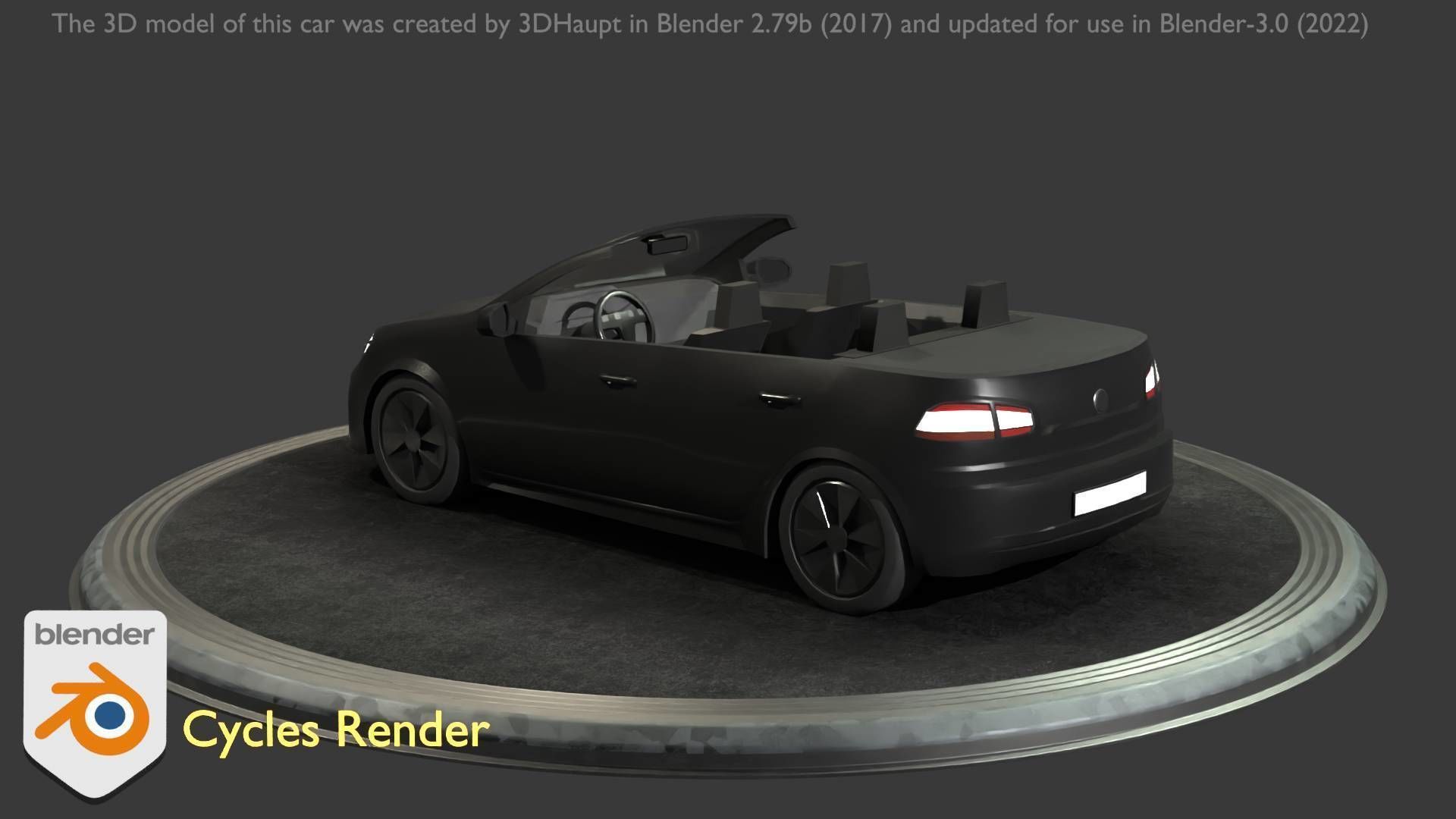 City Car 1 Compact Class Convertible Open Type-C Black  Low-poly 3D model_58