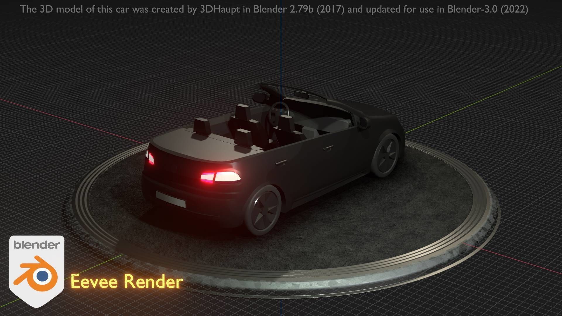 City Car 1 Compact Class Convertible Open Type-C Black  Low-poly 3D model_19