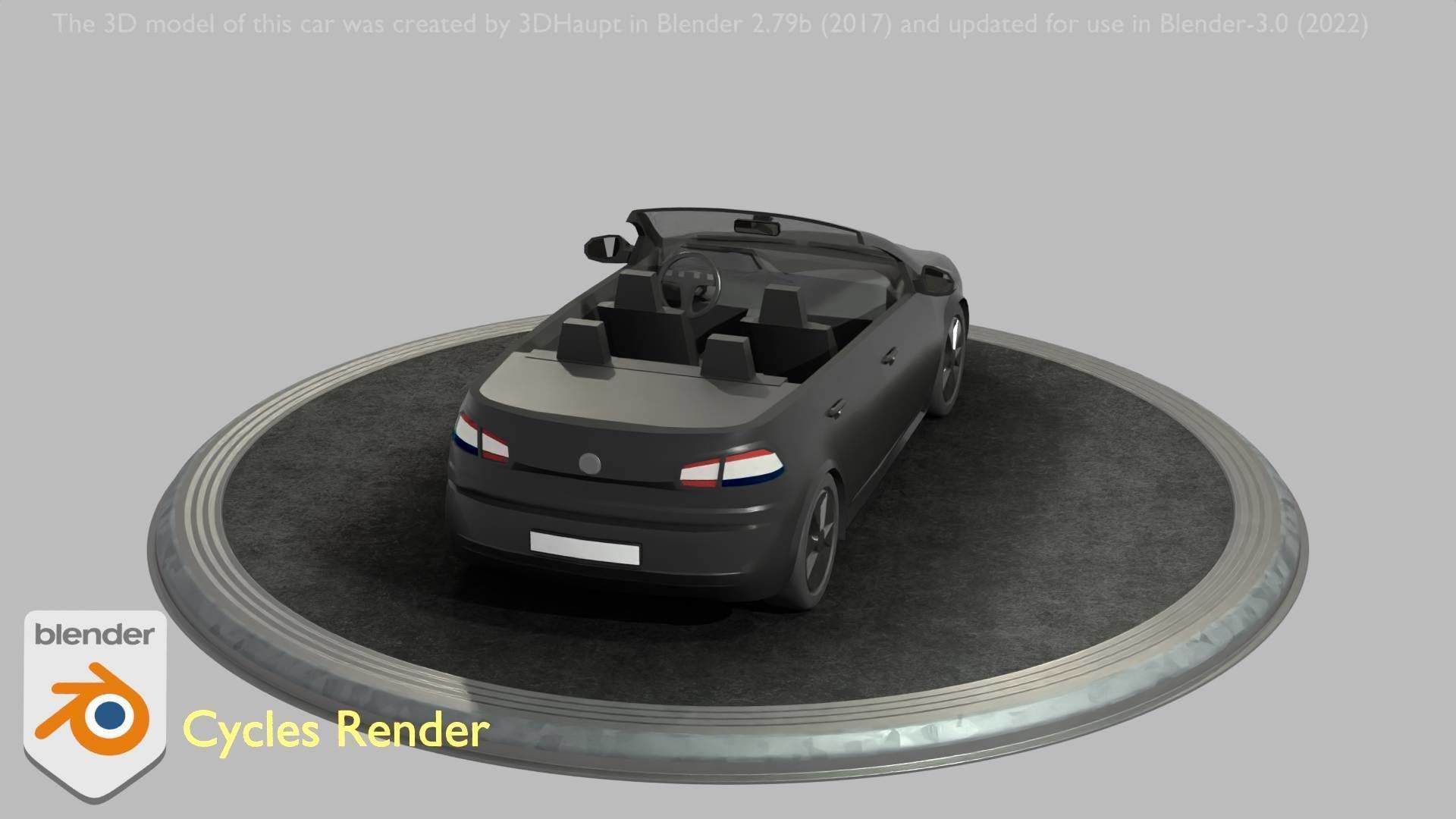 City Car 1 Compact Class Convertible Open Type-C Black  Low-poly 3D model_11