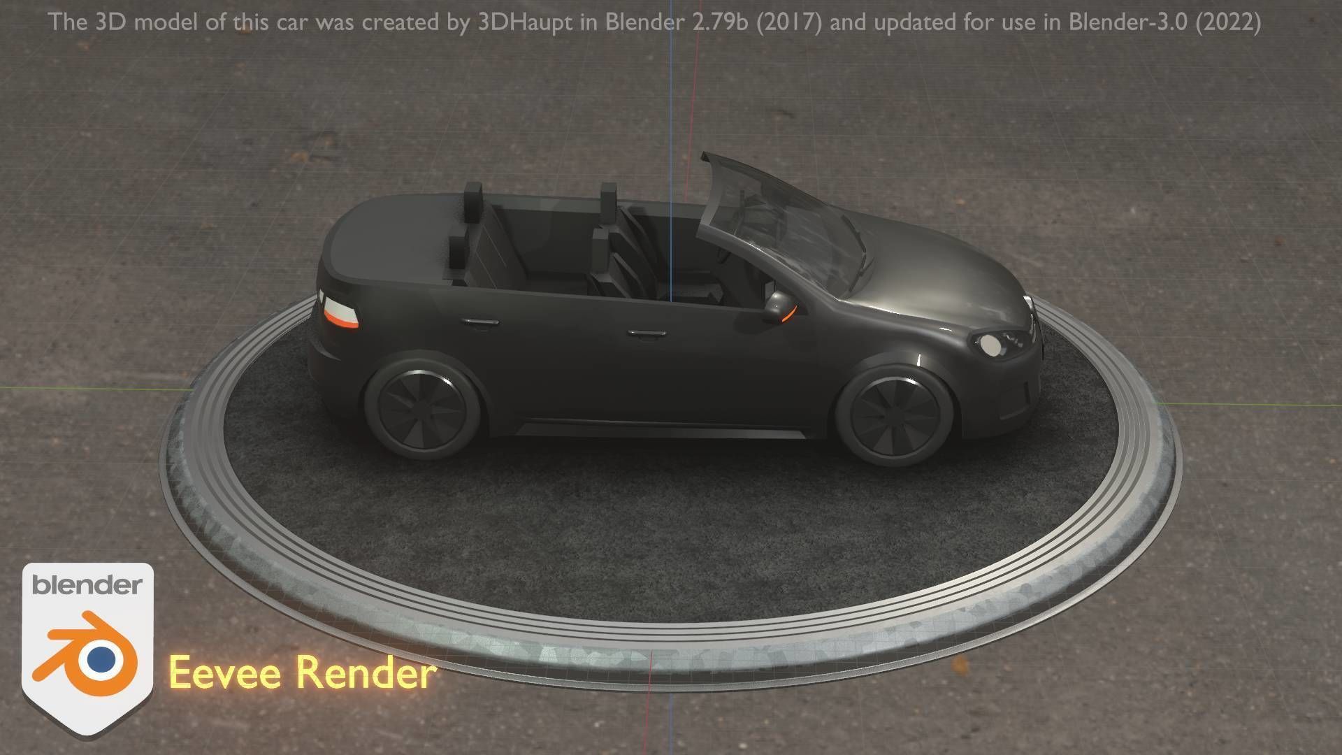 City Car 1 Compact Class Convertible Open Type-C Black  Low-poly 3D model_97