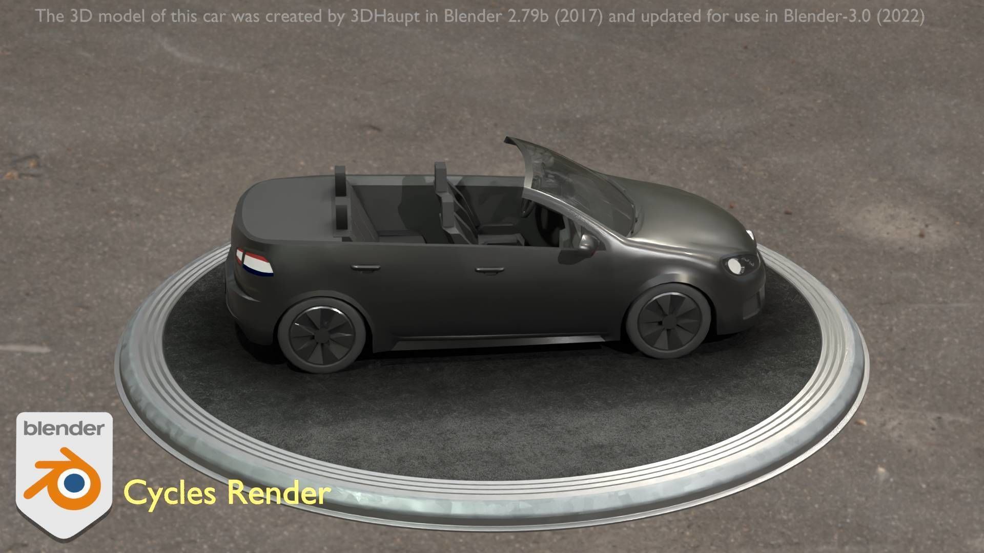 City Car 1 Compact Class Convertible Open Type-C Black  Low-poly 3D model_60