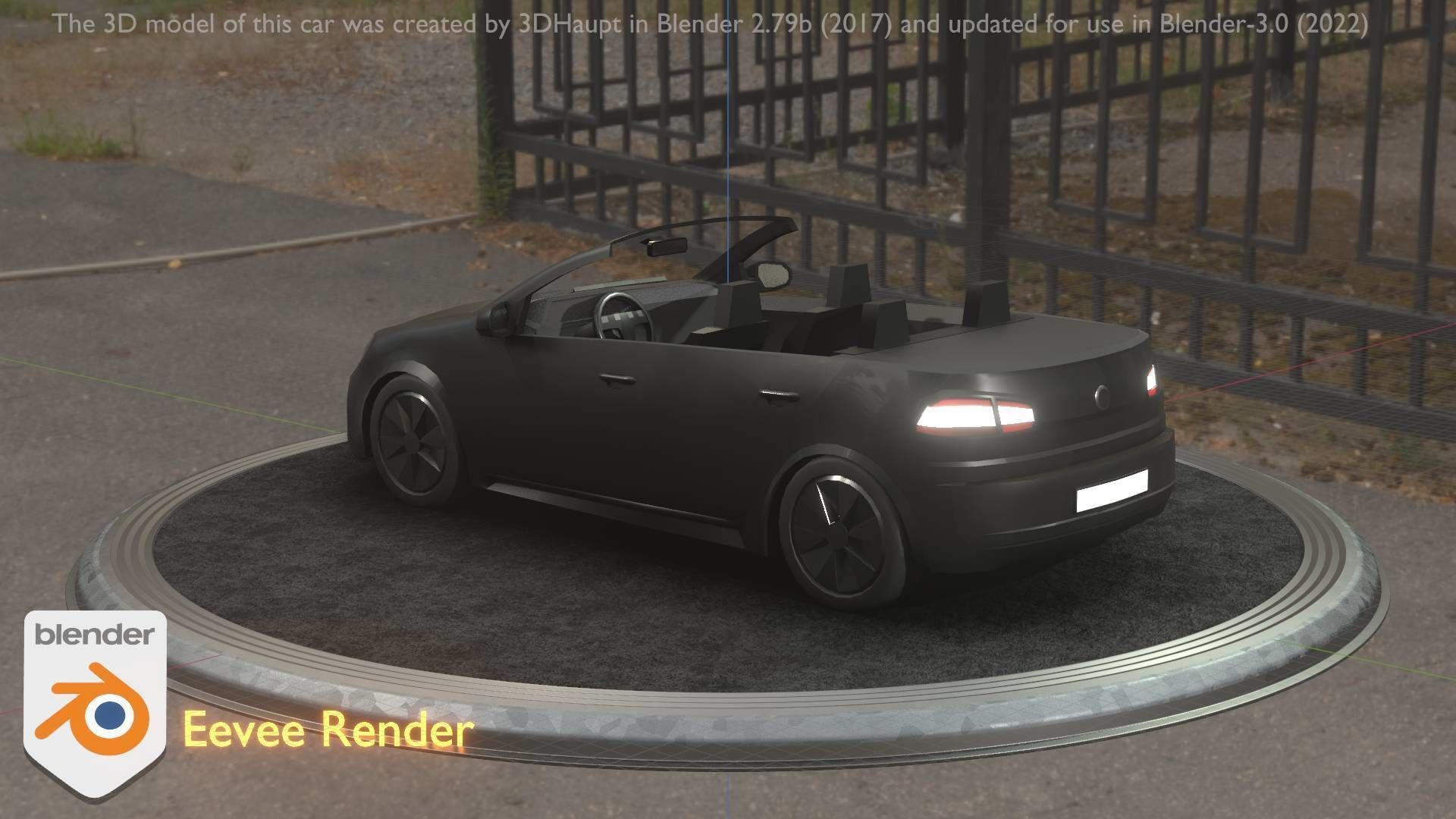 City Car 1 Compact Class Convertible Open Type-C Black  Low-poly 3D model_6