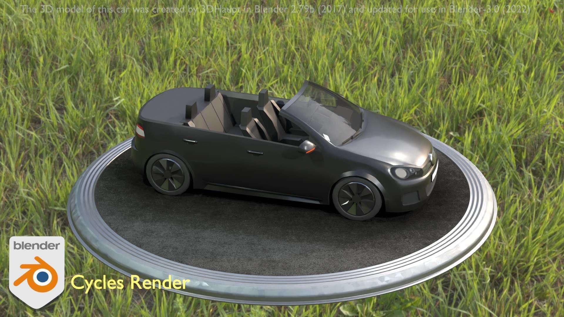 City Car 1 Compact Class Convertible Open Type-C Black  Low-poly 3D model_17