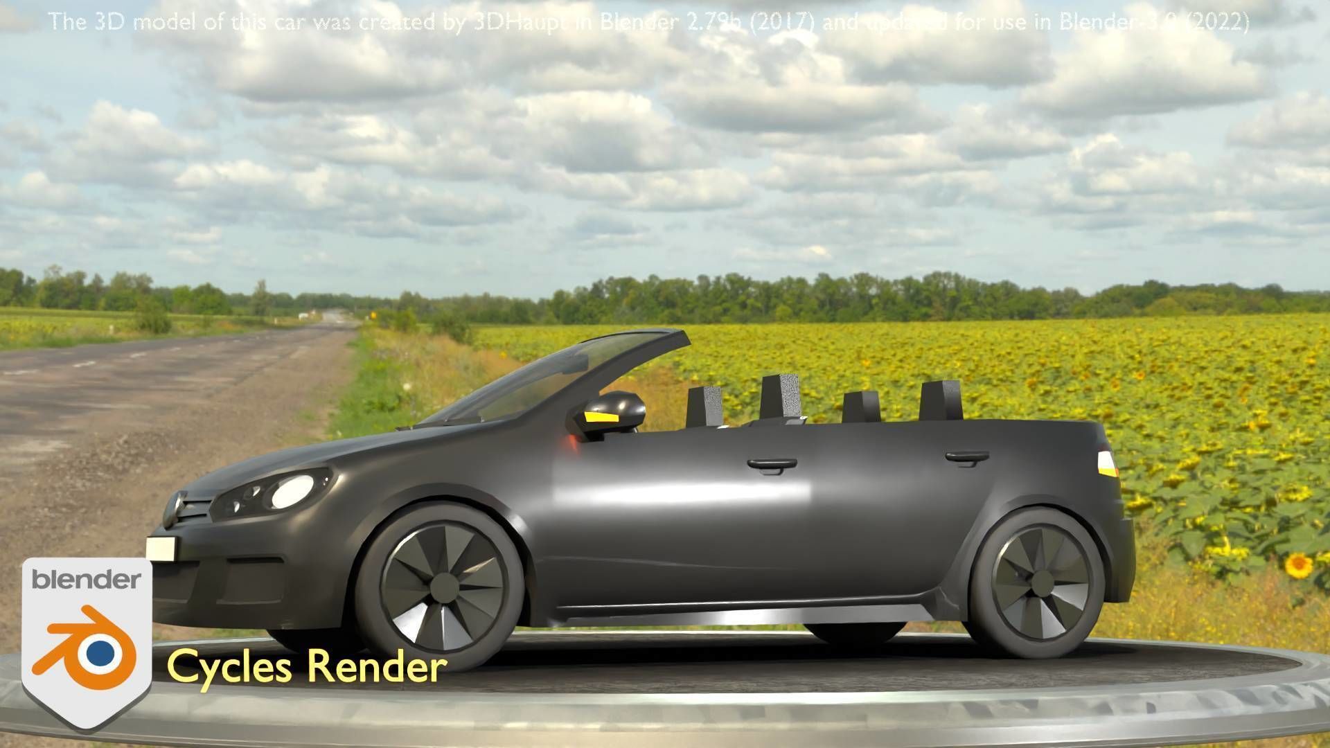 City Car 1 Compact Class Convertible Open Type-C Black  Low-poly 3D model_4