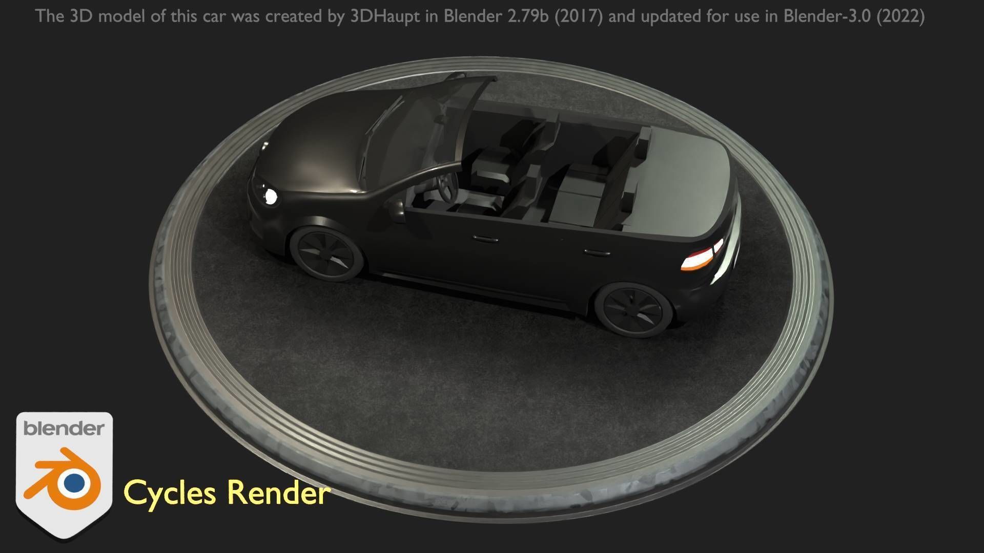City Car 1 Compact Class Convertible Open Type-C Black  Low-poly 3D model_23