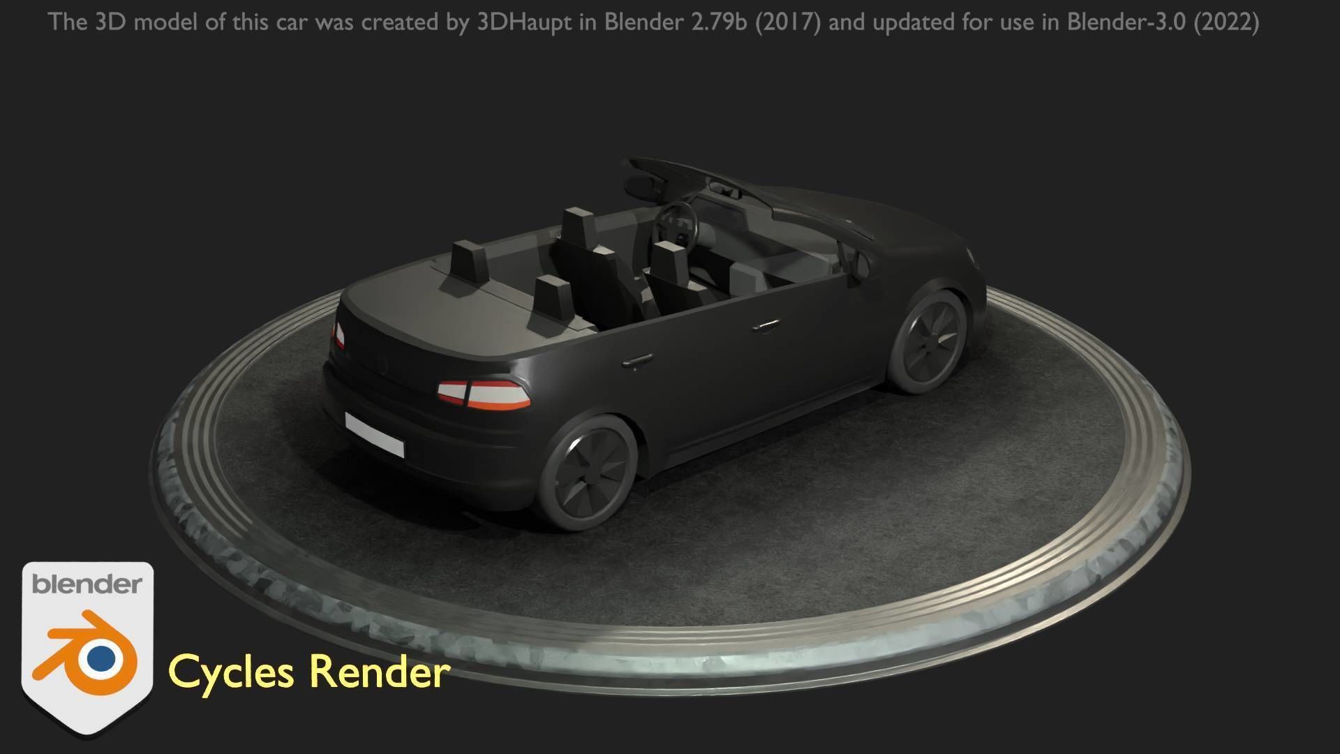 City Car 1 Compact Class Convertible Open Type-C Black  Low-poly 3D model_42
