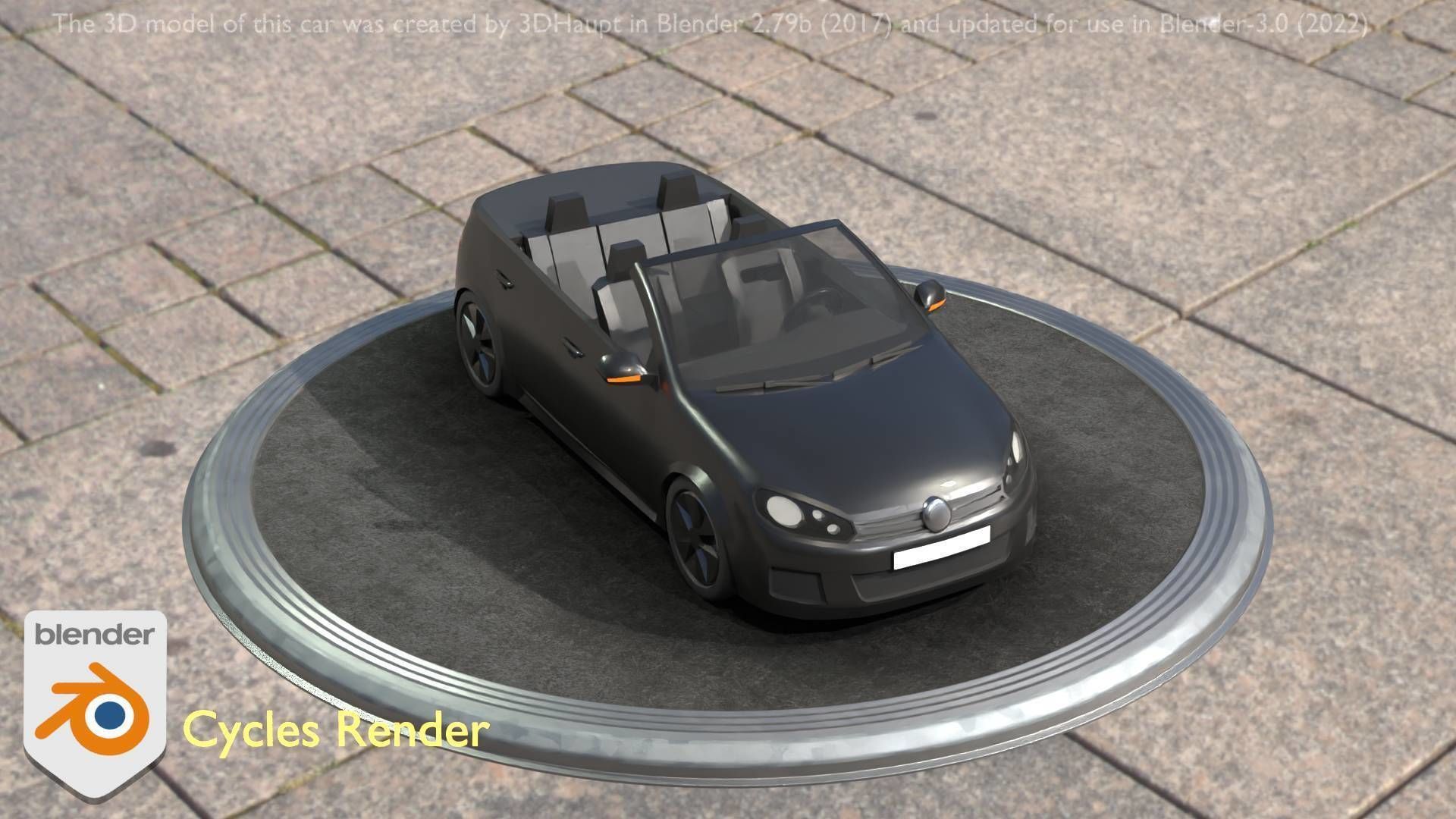 City Car 1 Compact Class Convertible Open Type-C Black  Low-poly 3D model_16