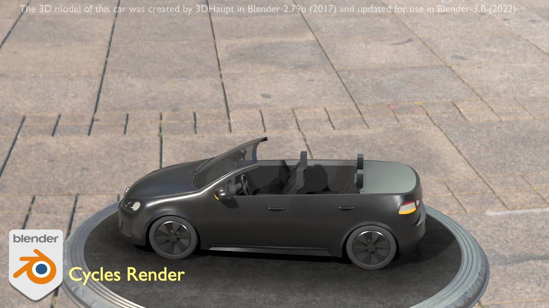 City Car 1 Compact Class Convertible Open Type-C Black  Low-poly 3D model_40
