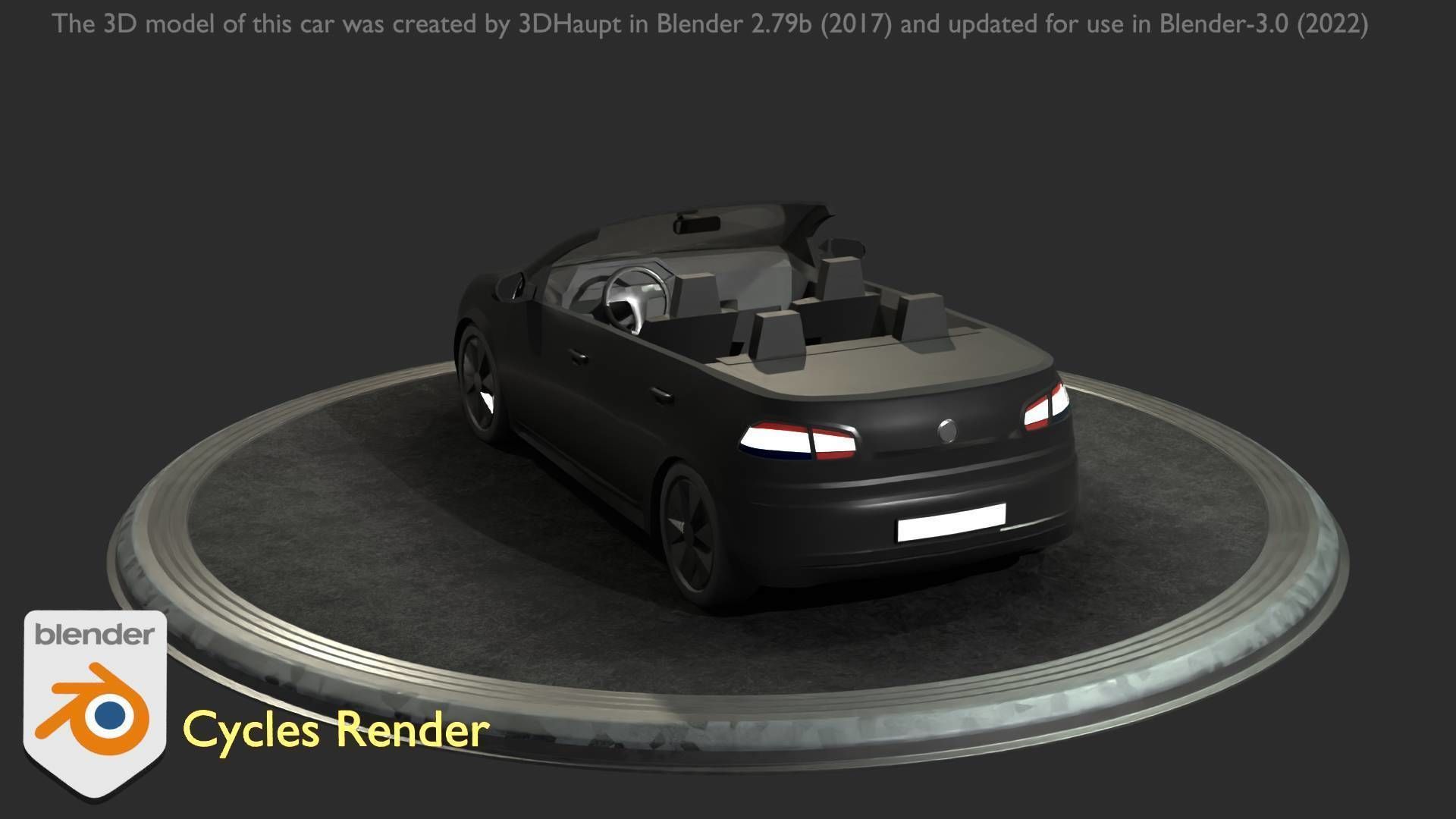 City Car 1 Compact Class Convertible Open Type-C Black  Low-poly 3D model_12