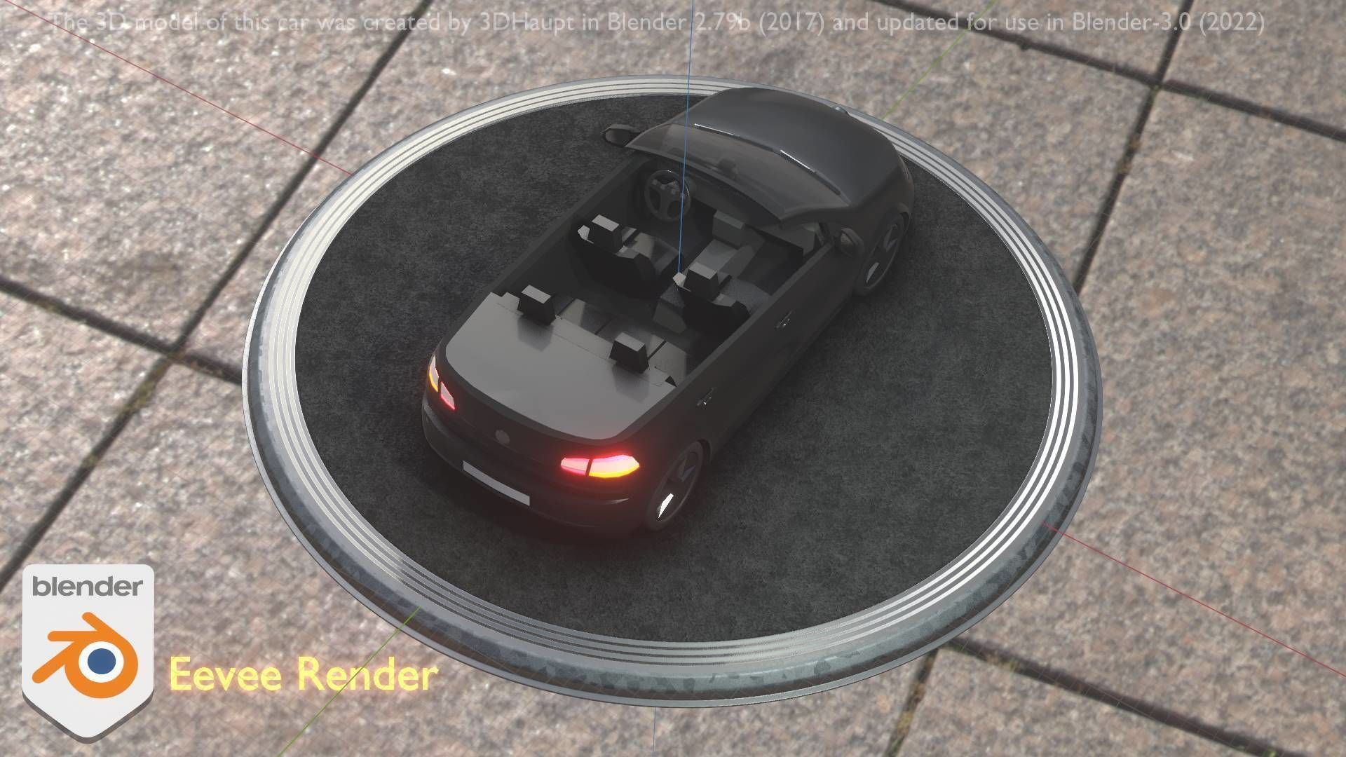 City Car 1 Compact Class Convertible Open Type-C Black  Low-poly 3D model_27