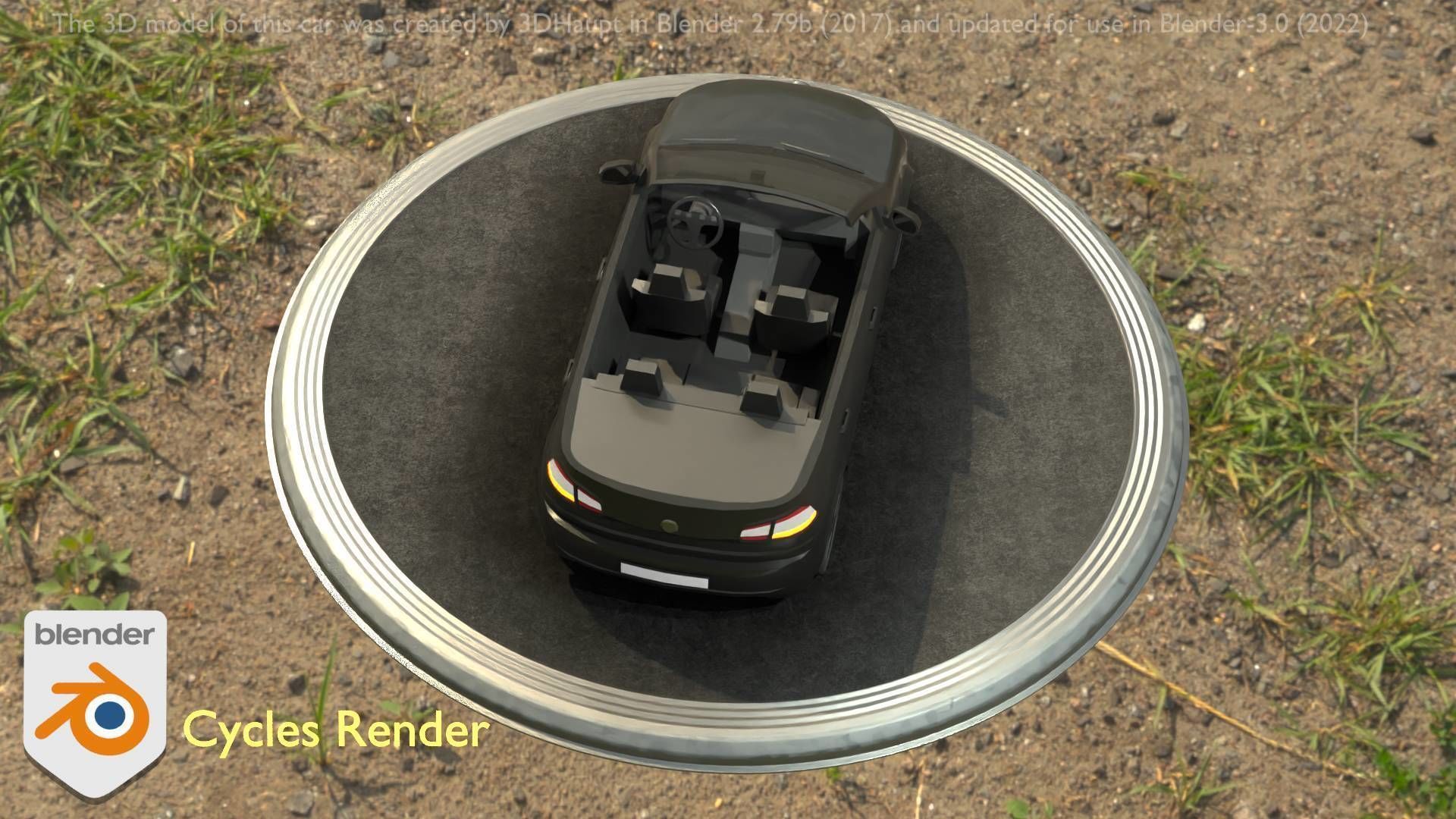 City Car 1 Compact Class Convertible Open Type-C Black  Low-poly 3D model_26