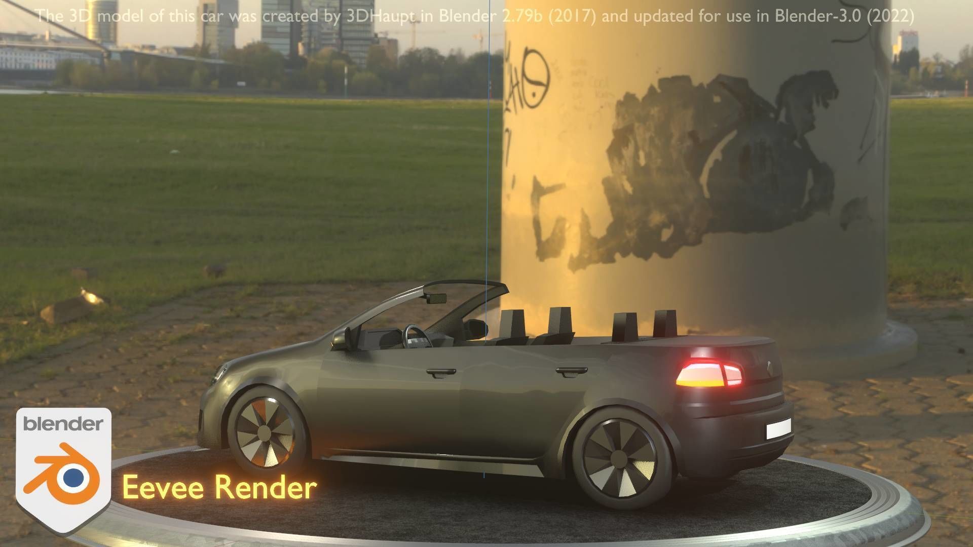 City Car 1 Compact Class Convertible Open Type-C Black  Low-poly 3D model_45