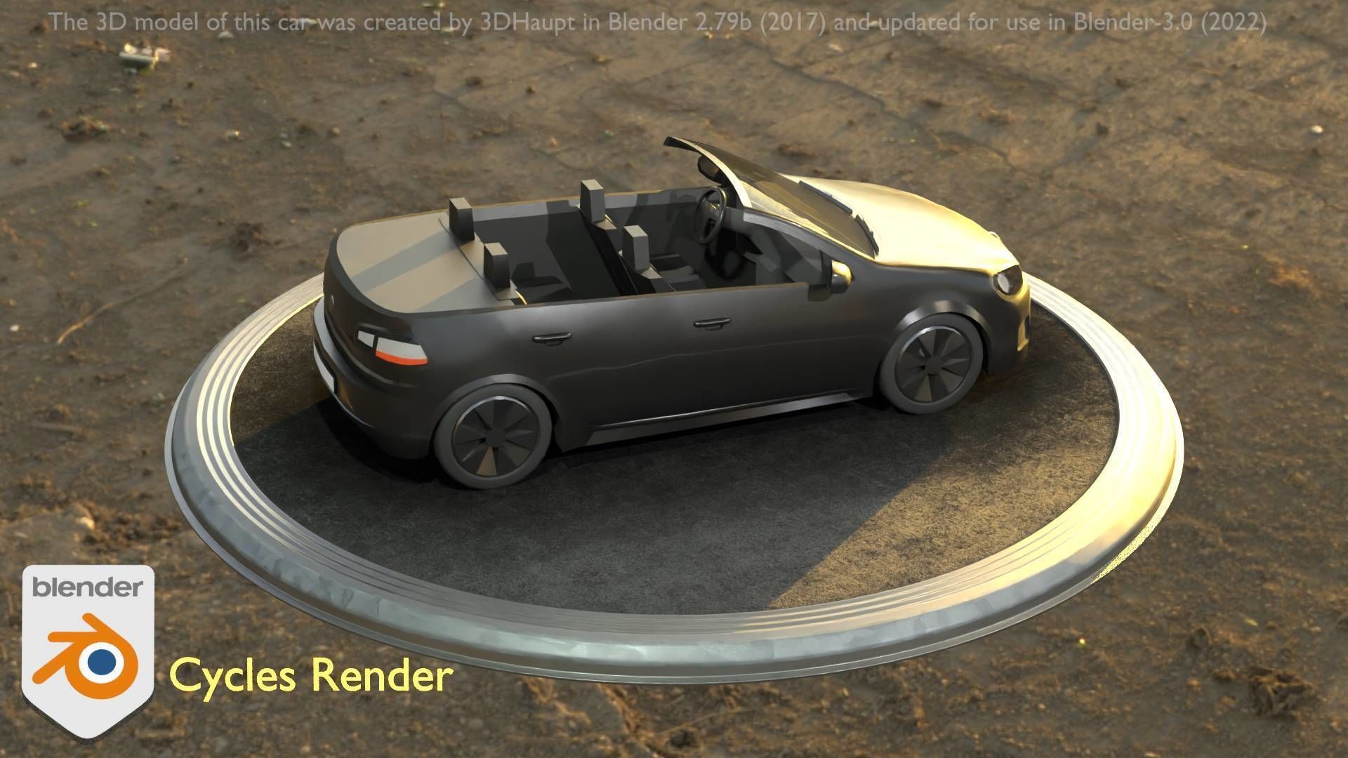 City Car 1 Compact Class Convertible Open Type-C Black  Low-poly 3D model_85