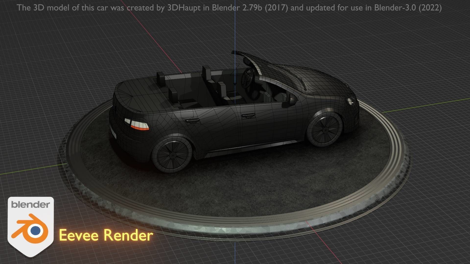 City Car 1 Compact Class Convertible Open Type-C Black  Low-poly 3D model_51