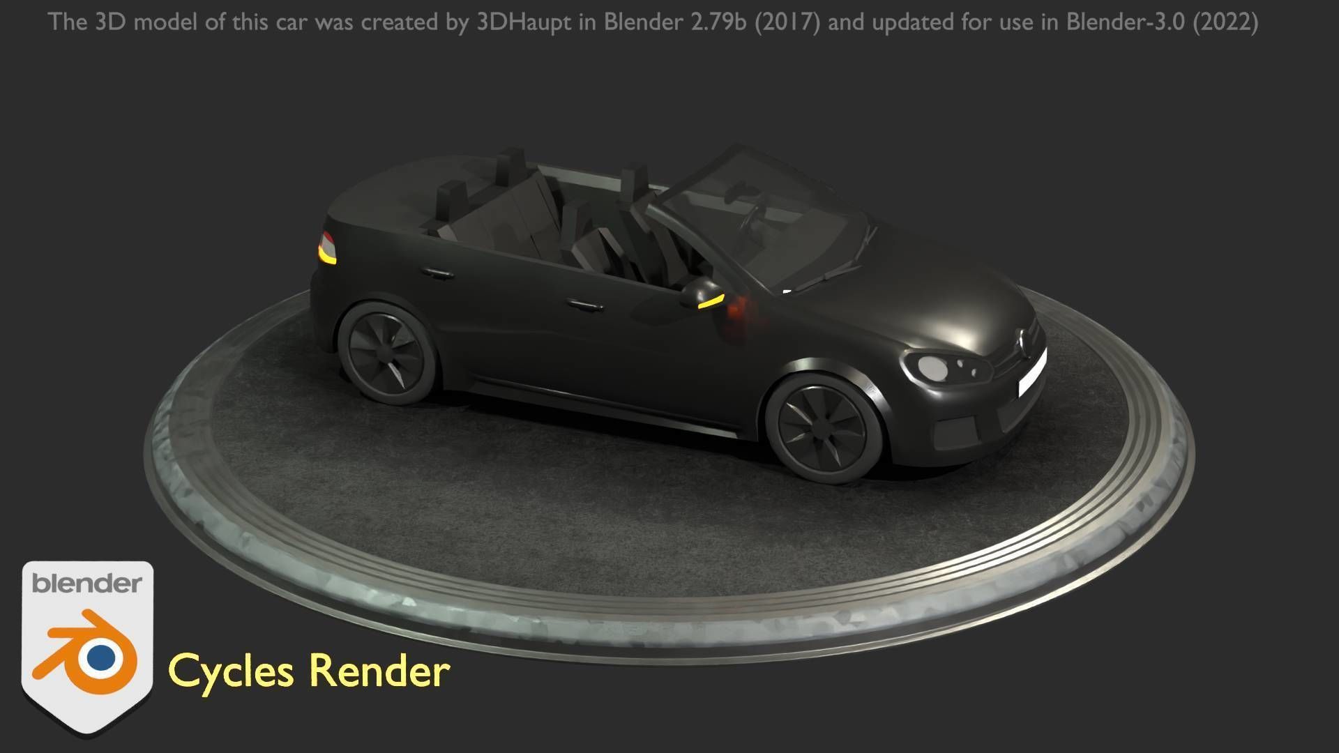 City Car 1 Compact Class Convertible Open Type-C Black  Low-poly 3D model_92