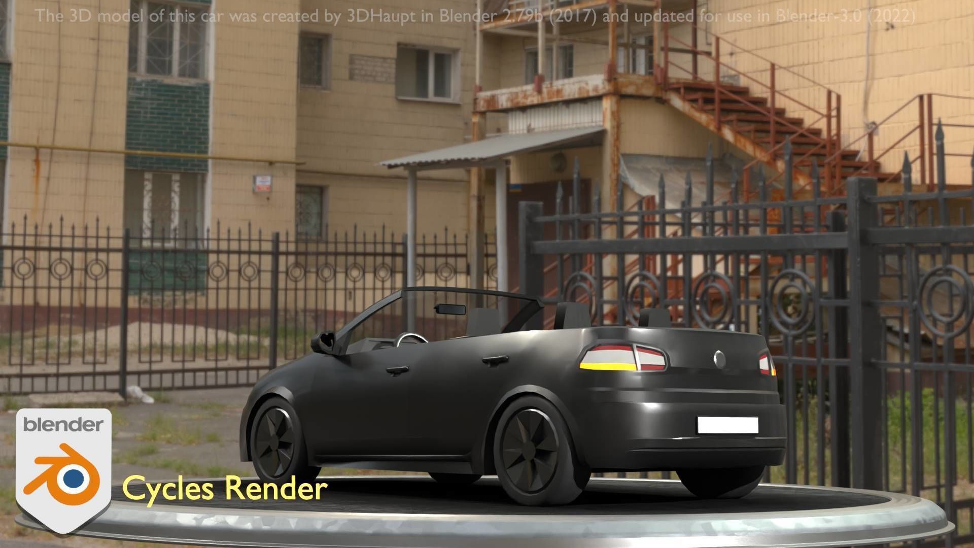 City Car 1 Compact Class Convertible Open Type-C Black  Low-poly 3D model_38