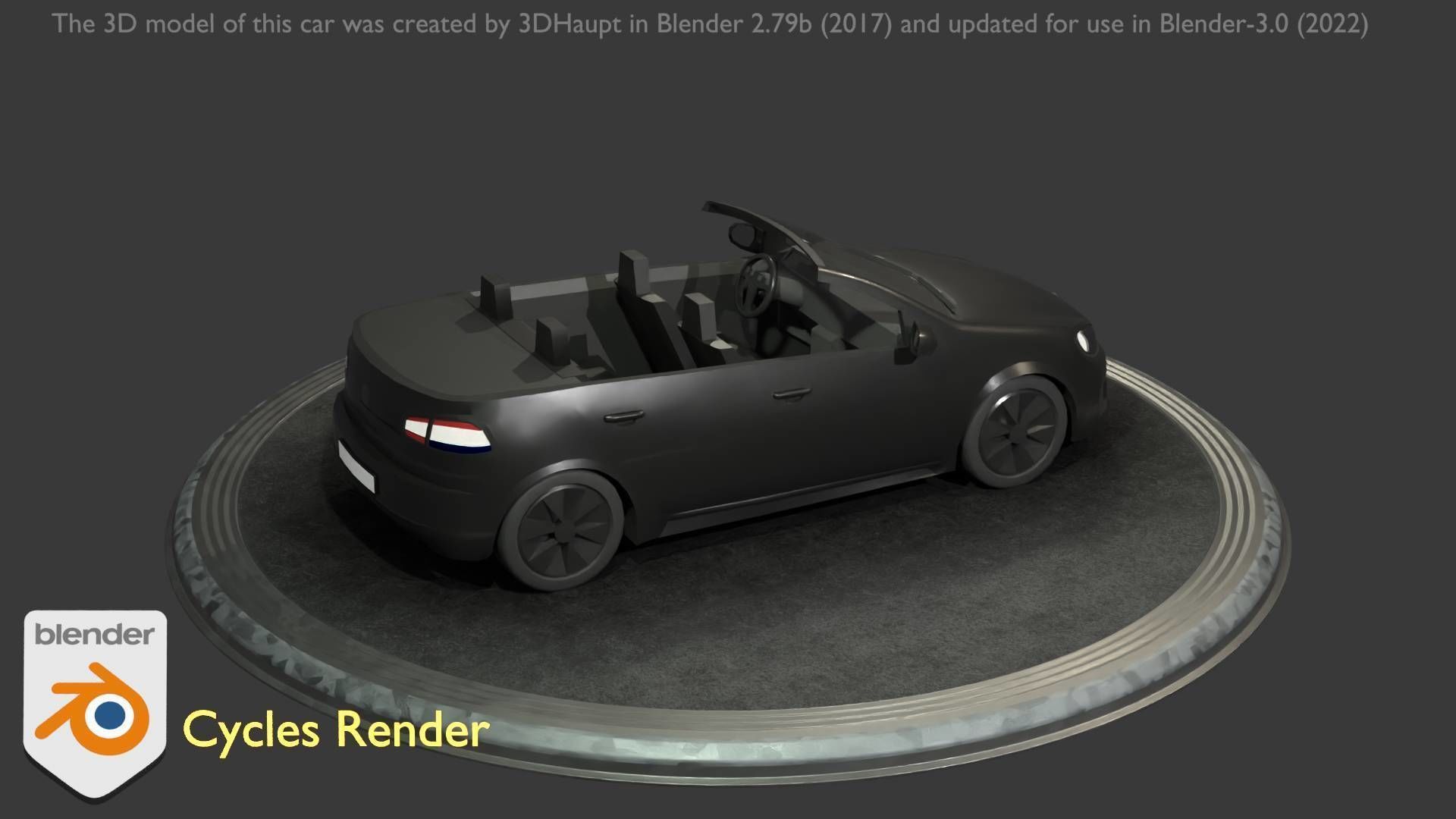 City Car 1 Compact Class Convertible Open Type-C Black  Low-poly 3D model_13