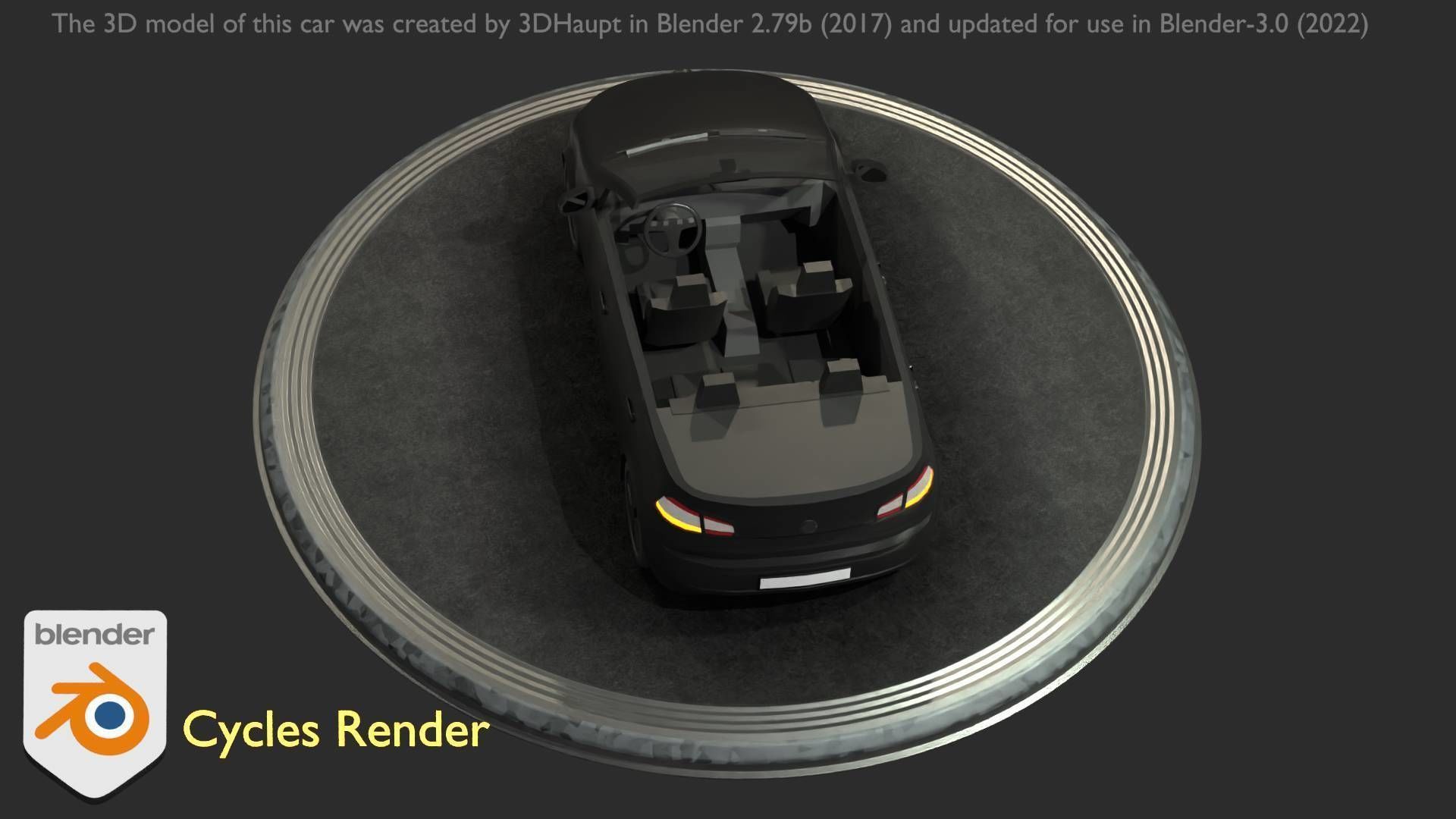 City Car 1 Compact Class Convertible Open Type-C Black  Low-poly 3D model_76