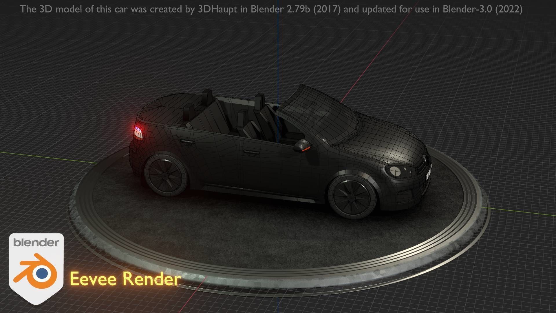 City Car 1 Compact Class Convertible Open Type-C Black  Low-poly 3D model_64