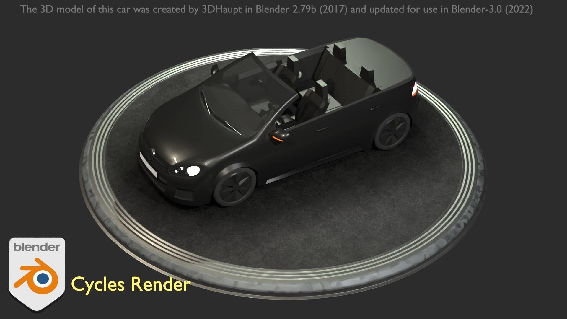 City Car 1 Compact Class Convertible Open Type-C Black  Low-poly 3D model_20