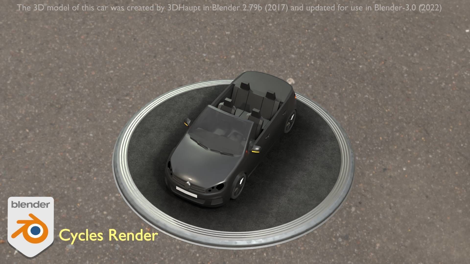 City Car 1 Compact Class Convertible Open Type-C Black  Low-poly 3D model_90