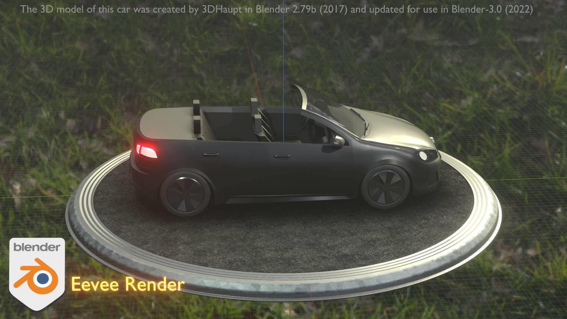 City Car 1 Compact Class Convertible Open Type-C Black  Low-poly 3D model_15