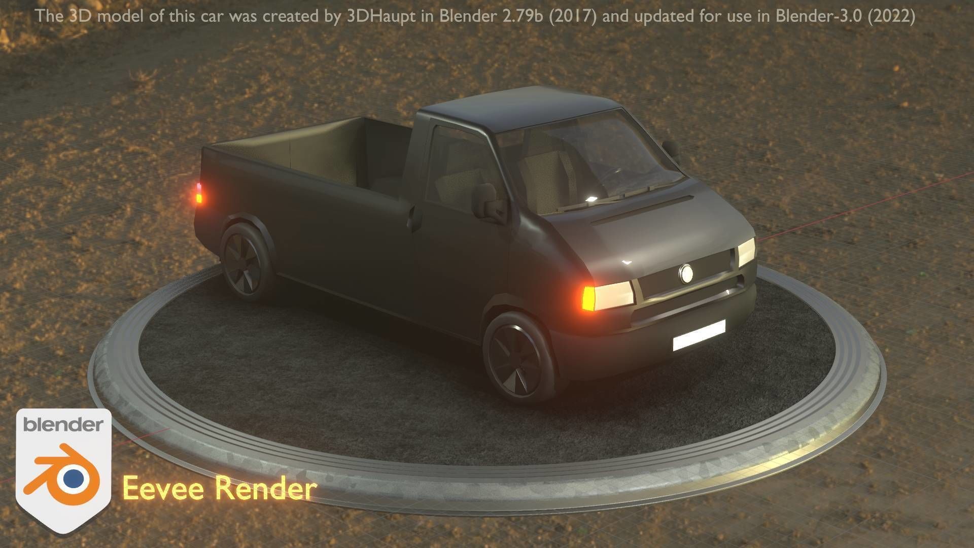 City Car 4 Commercial Pickup 3500 Type-C Black Low-poly 3D model_3