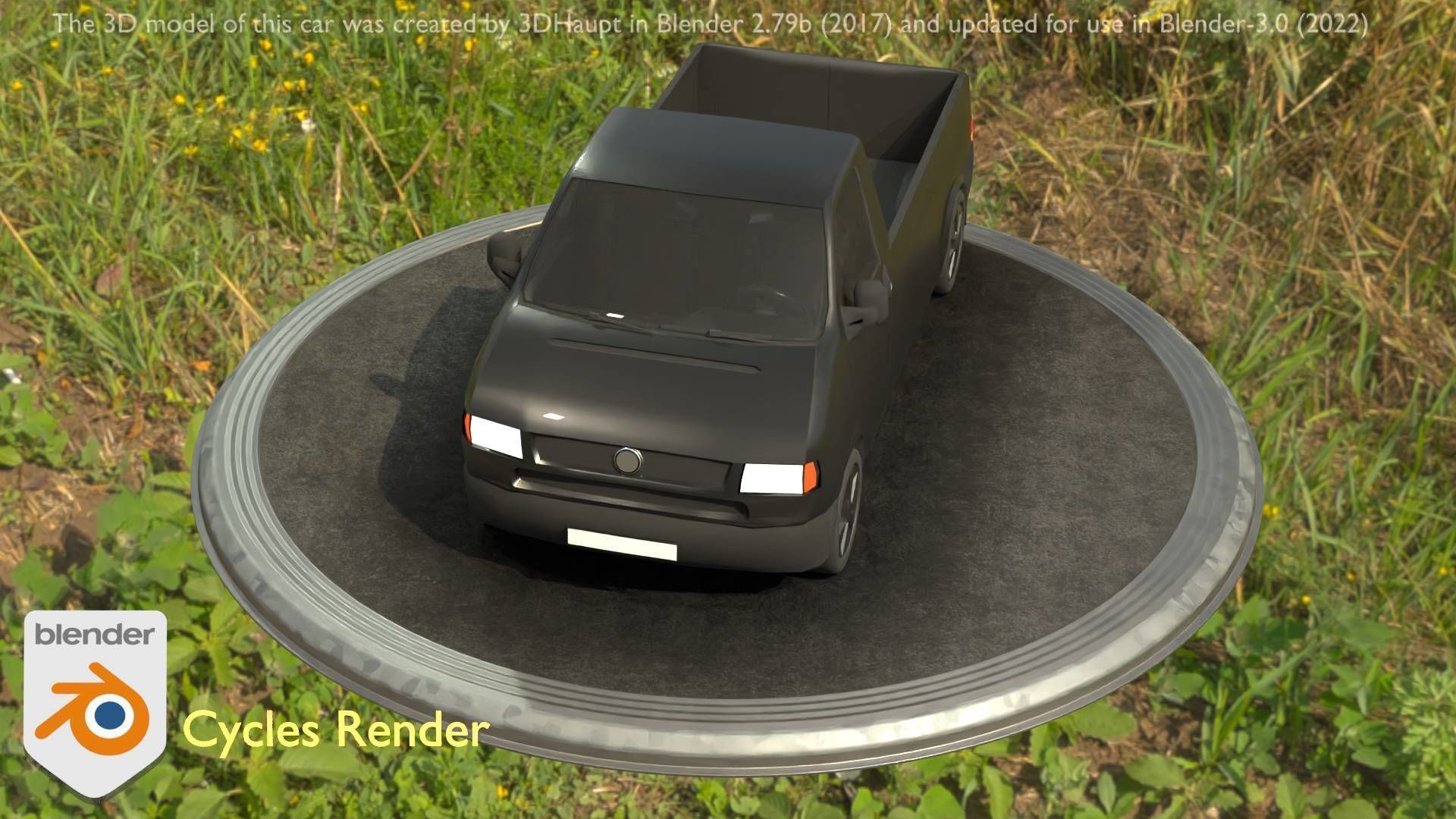 City Car 4 Commercial Pickup 3500 Type-C Black Low-poly 3D model_17