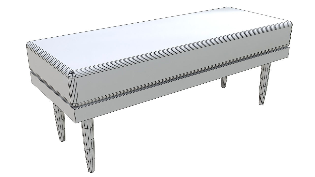 Wooden padded double pouffe 3D model_6