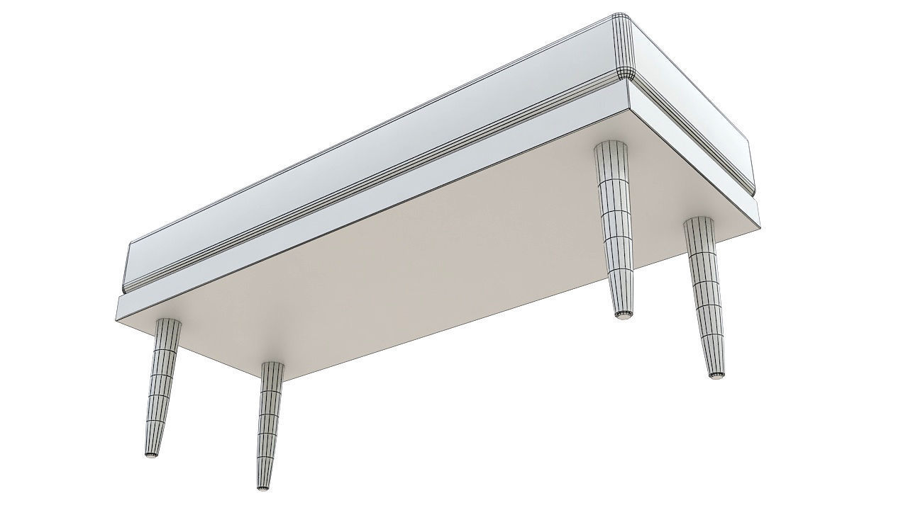 Wooden padded double pouffe 3D model_7