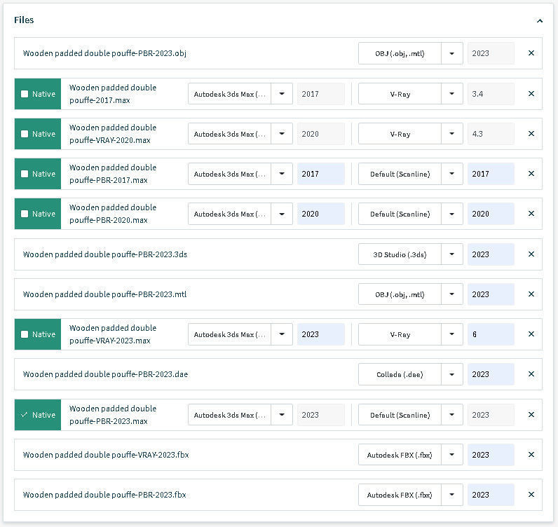 Wooden padded double pouffe 3D model_14