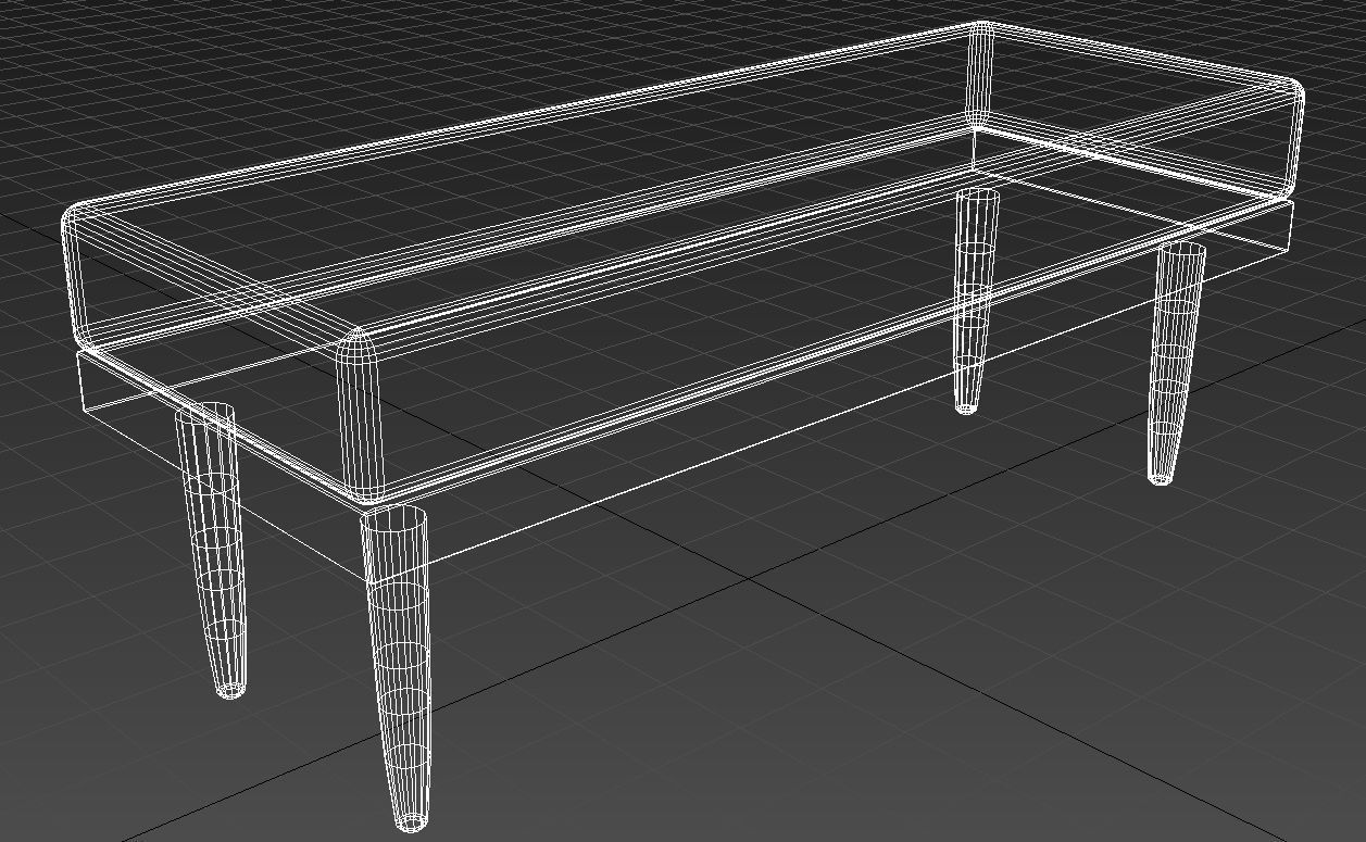 Wooden padded double pouffe 3D model_9